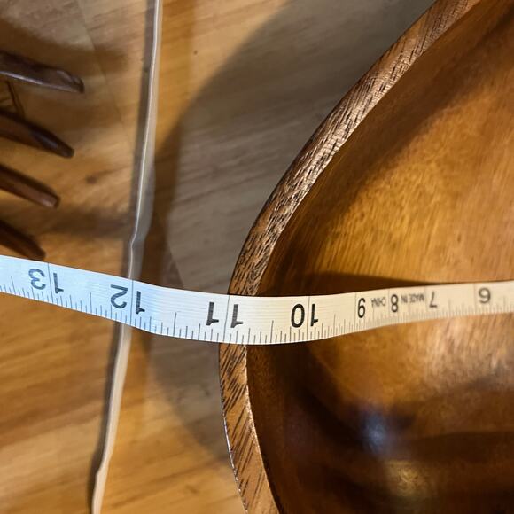 Vintage monkey pod wood salad bowl set-10 serving bowls natural wood kitchen MCM - Picture 6 of 11